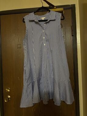 Blue/ White Gingham Fall Preppy Twee Cottagecore Button-Down Midi Dress